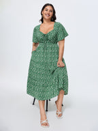 Ditsy Floral Sweetheart Drawstring Pocket Tiered Dress