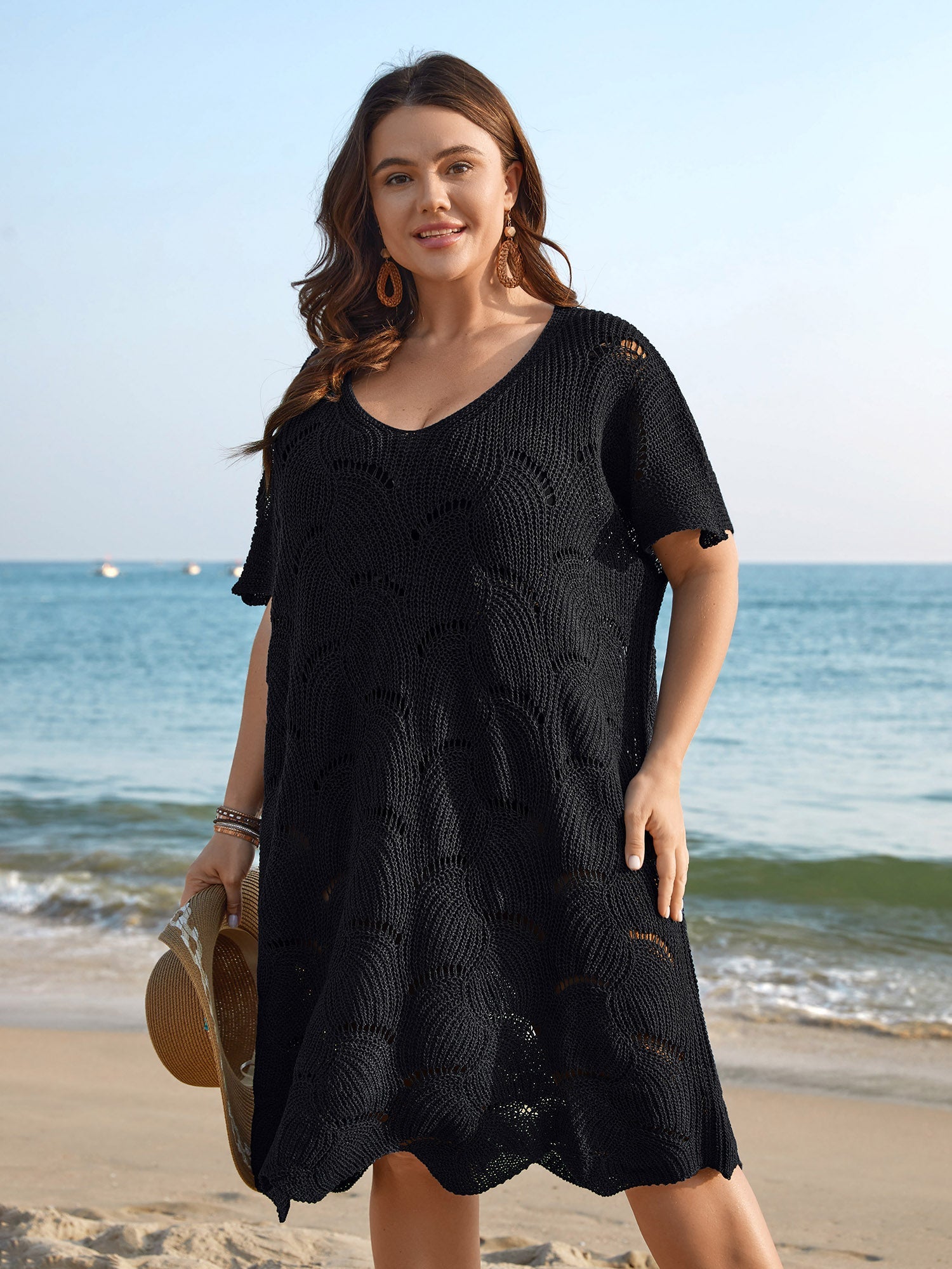Cut-Out Solid V-Neck Swim Cover Up