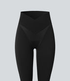 SoftlyZeroTM High Waisted Crossover Contrast Lace Built-in Underwear Yoga Leggings with Pocket-UPF50+