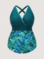 Tropical Print Contrast One-Piece Swim