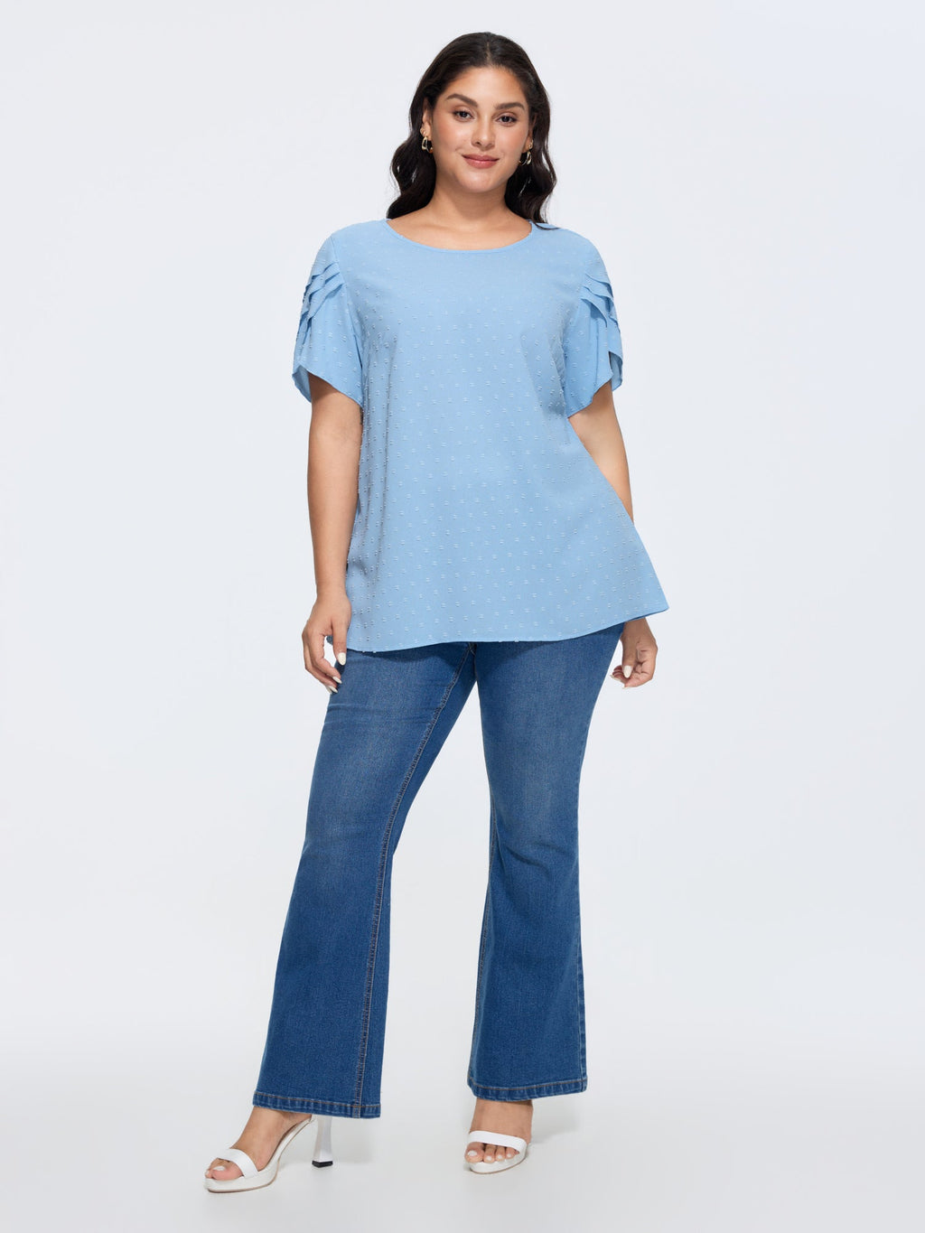 Textured Color Contrast Petal Sleeve Blouse