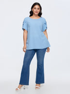 Textured Color Contrast Petal Sleeve Blouse