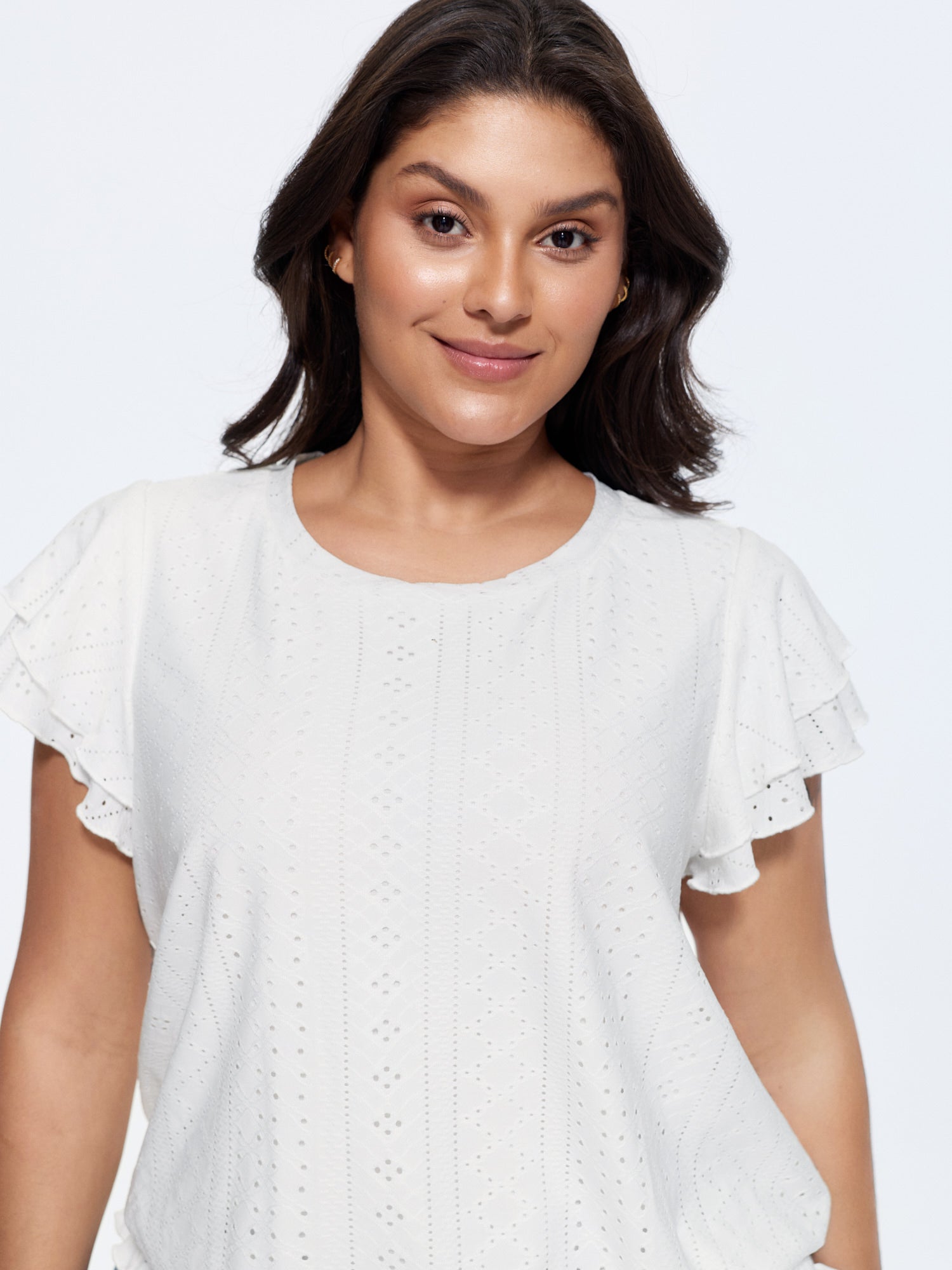 Shirred Hem Eyelet Textured T-Shirt