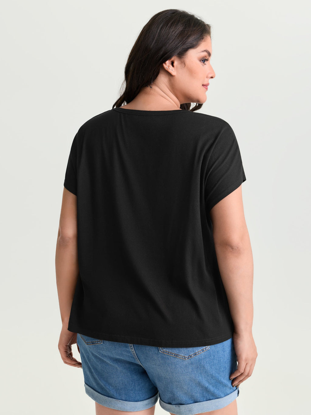 Cotton Stretchy Cut-Out Neckline Layered T-Shirt