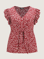 Floral Print Knotted Front Blouse