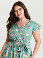 Playful Floral Print Flutter Sleeve Maxi Dress