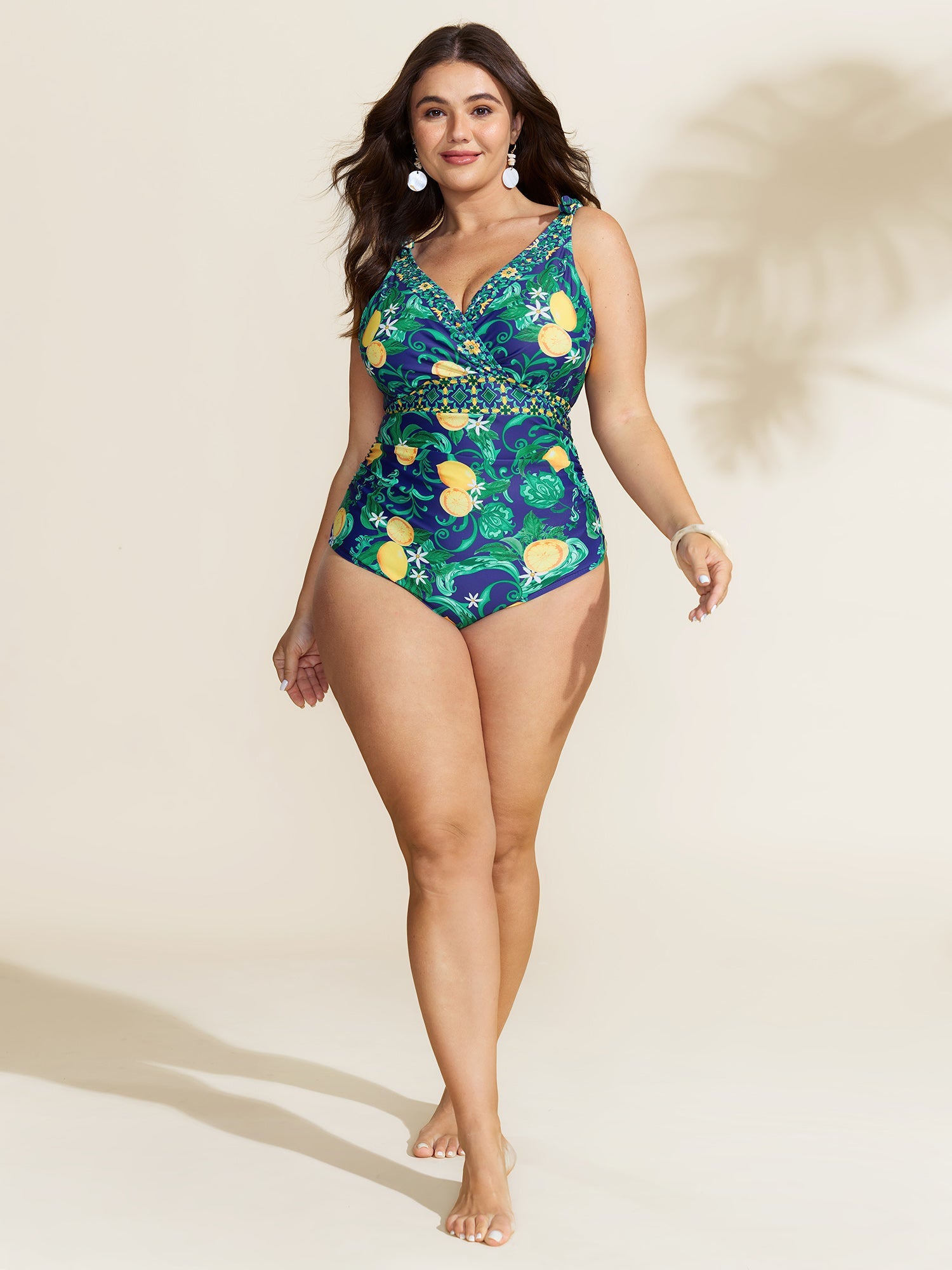 Two-Piece Citrus Print Sarong Swimsuit
