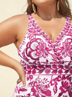 Two-Piece Floral Print Ruched Mesh Swimsuit, Sarong