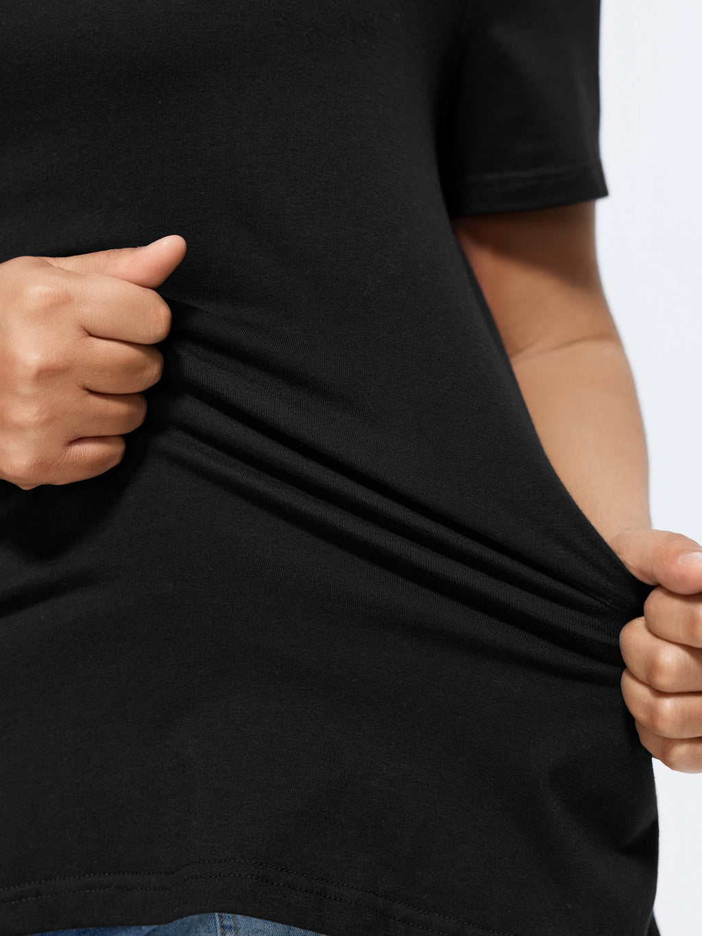 Cotton Stretchy Cut-Out Neckline Plain T-Shirt