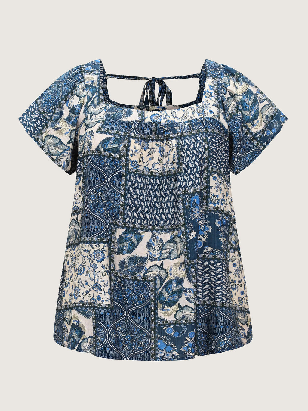 Collage Print Square Neckline Blouse