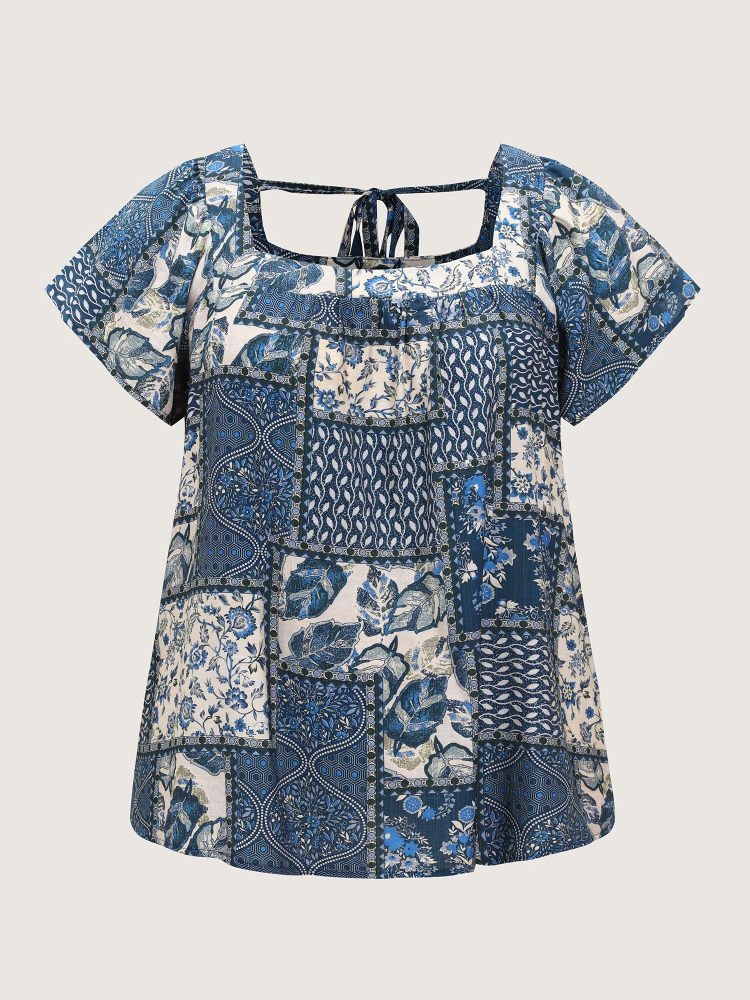 Collage Print Square Neckline Blouse
