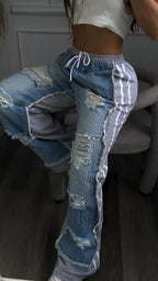 Womens Spliced Scratches and Diamond Casual Jeans