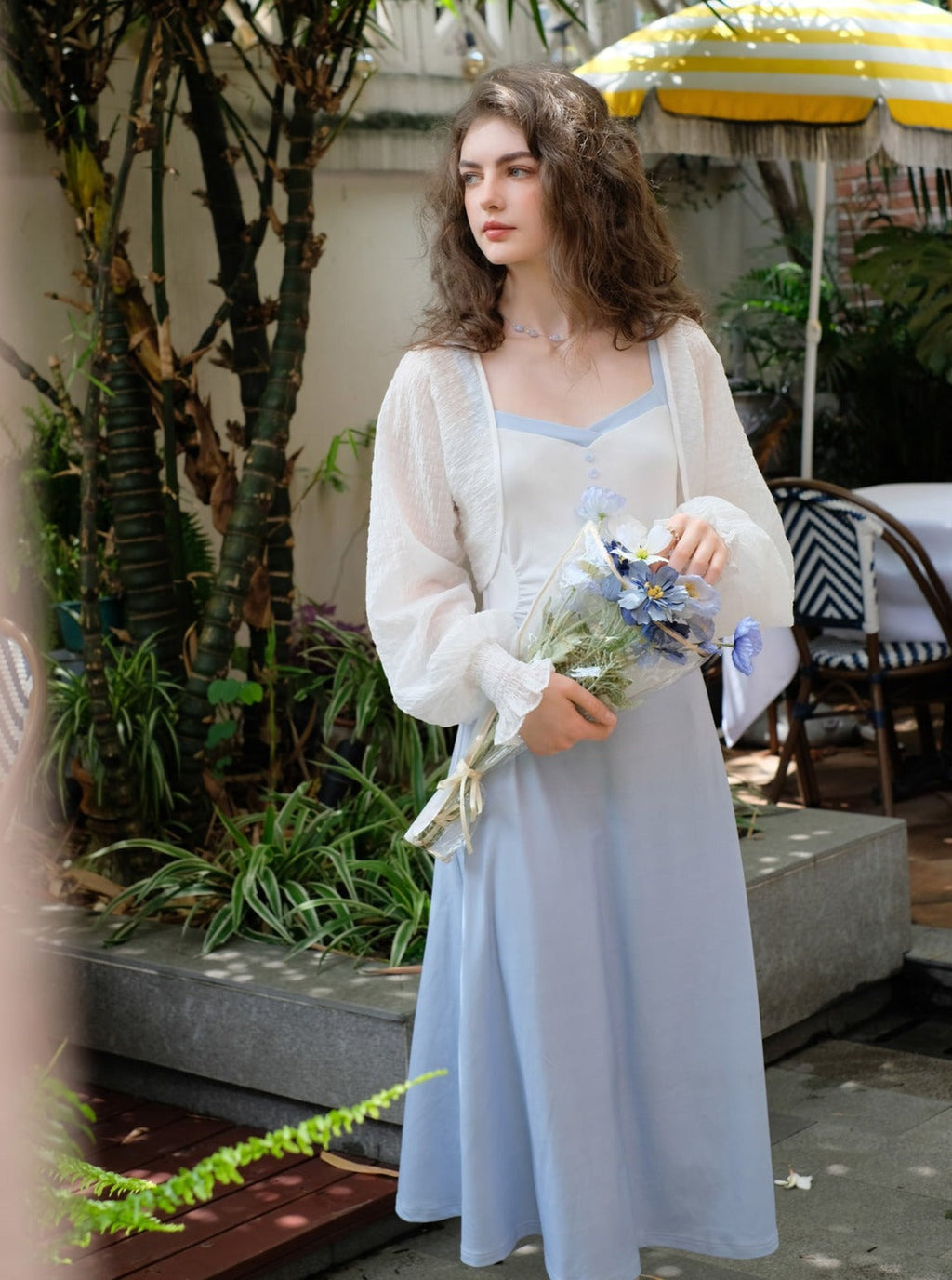 Gradient Color Slip Dress + Chiffon Sheer Cardigan