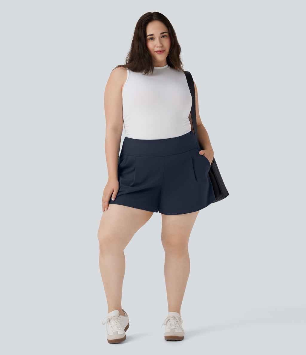 Plus Size High Waisted Work Shorts with Pockets