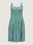 Supersoft Striped Print Scoop Neckline Midi Dress