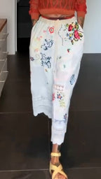 Ladies' Printed Hollowed Out Casual Pants