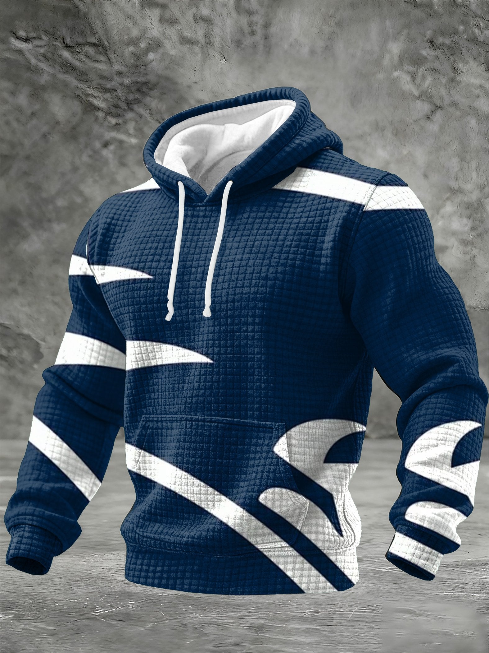 Men's Football Print Checkered Fabric Hooded Sweatshirt