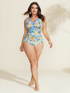 Two-Piece Citrus Print Sarong Swimsuit