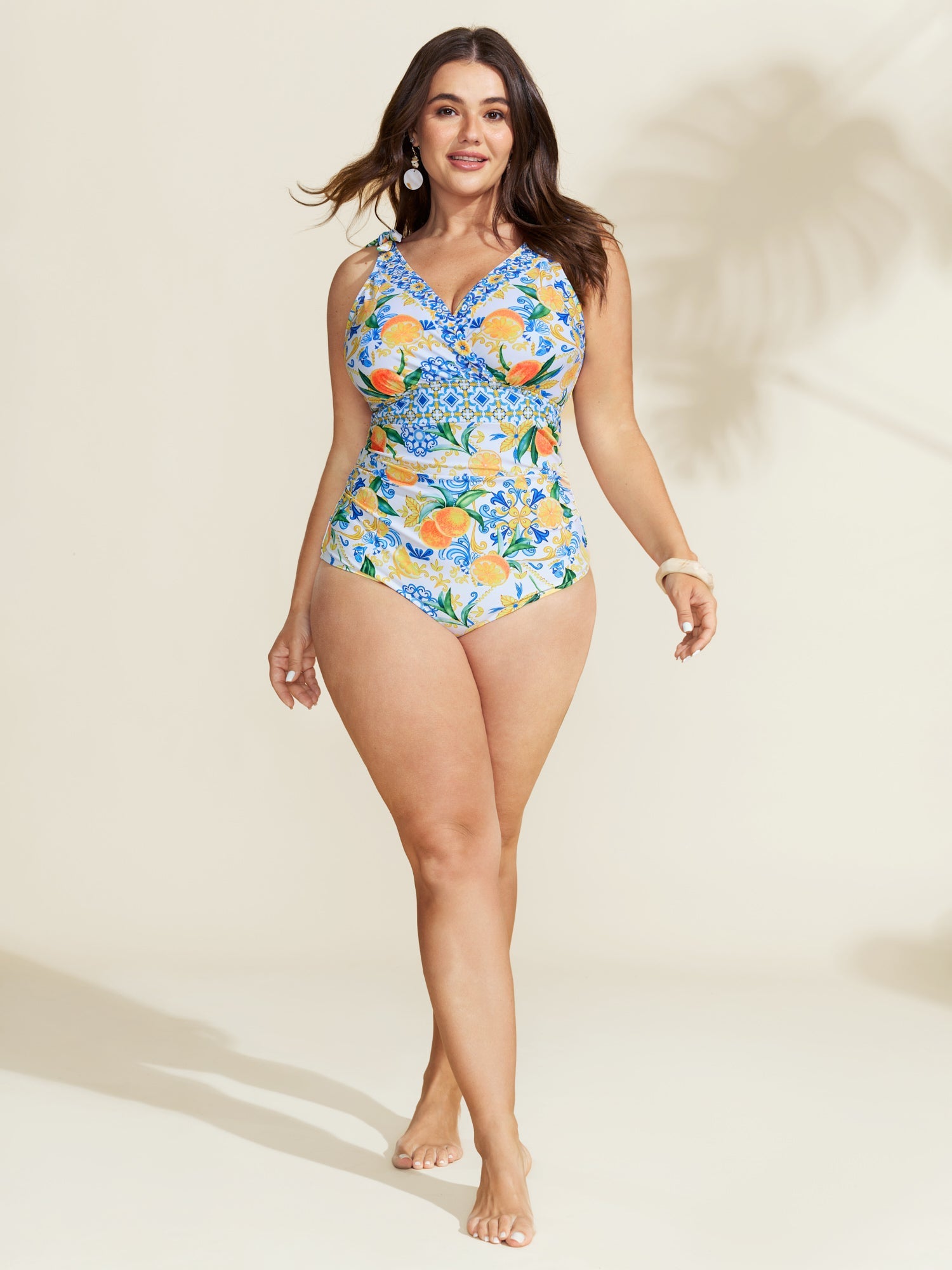 Two-Piece Citrus Print Sarong Swimsuit