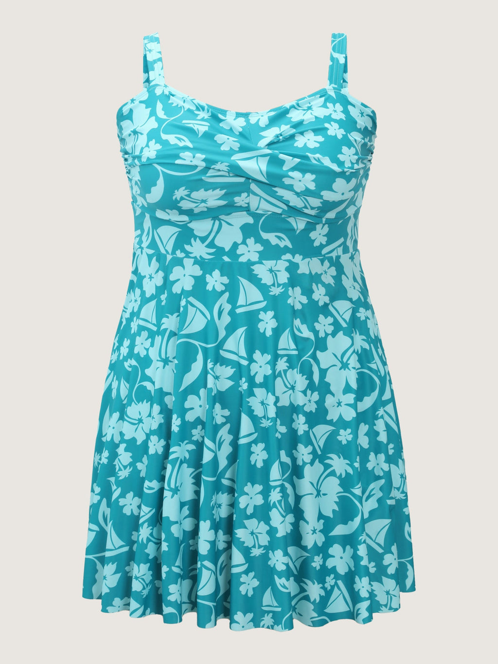 Twist-Front Floral Print Swim Dress