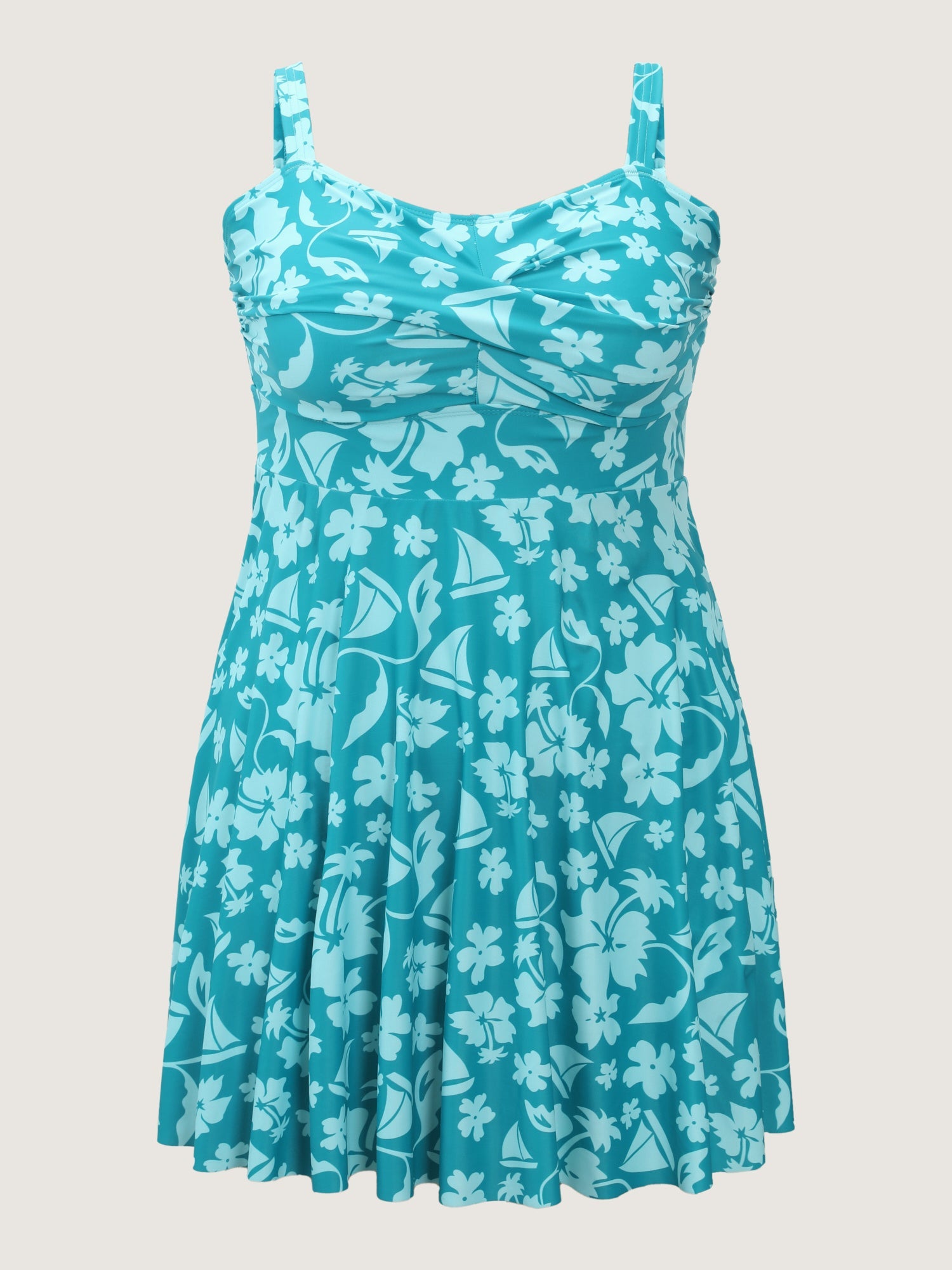 Twist-Front Floral Print Swim Dress