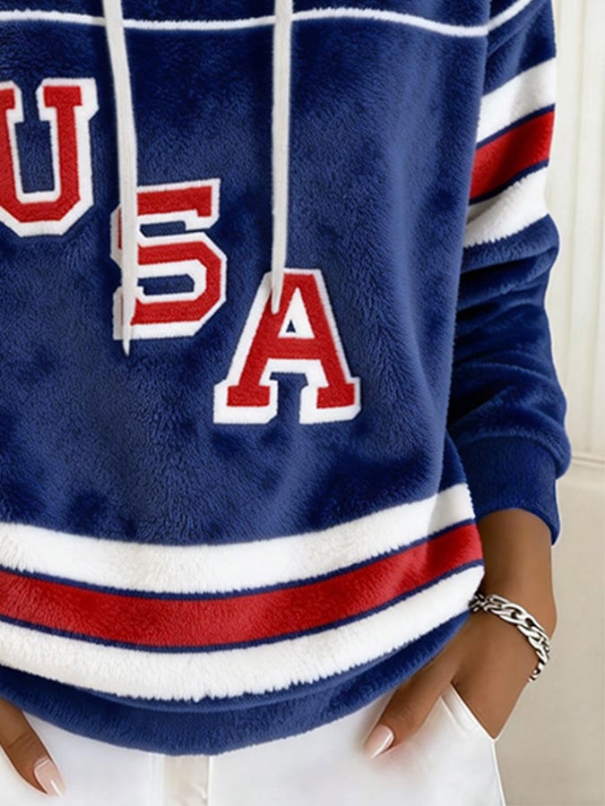 Retro USA Ice Hockey Print Hoodie