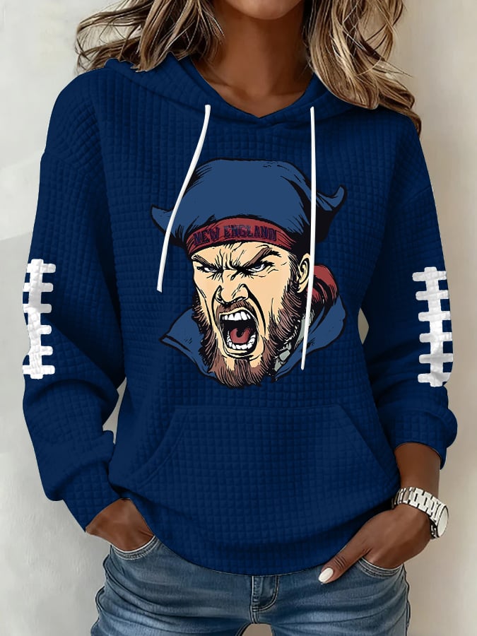 Women's Football Print Plaid Fabric Hooded Sweatshirt