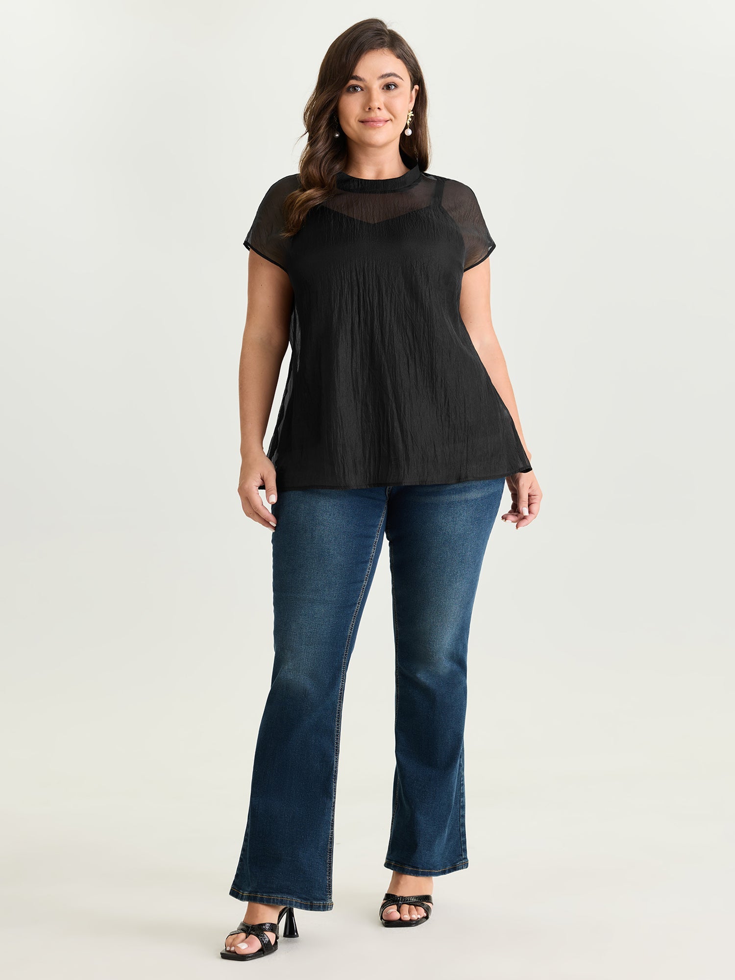 Sheer Mock Neckline Breathable Blouse
