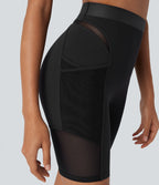 SpeedWaveTM High Waisted Contrast Mesh Quick Dry Training Biker Shorts 7'' with Pockets