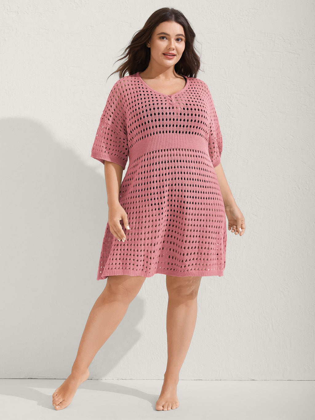 Cut-Out Waist-Cinched Button Swim Cover-Up