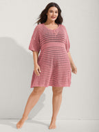 Cut-Out Waist-Cinched Button Swim Cover-Up