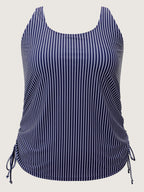 Striped Print Drawstring Sides Swim Top