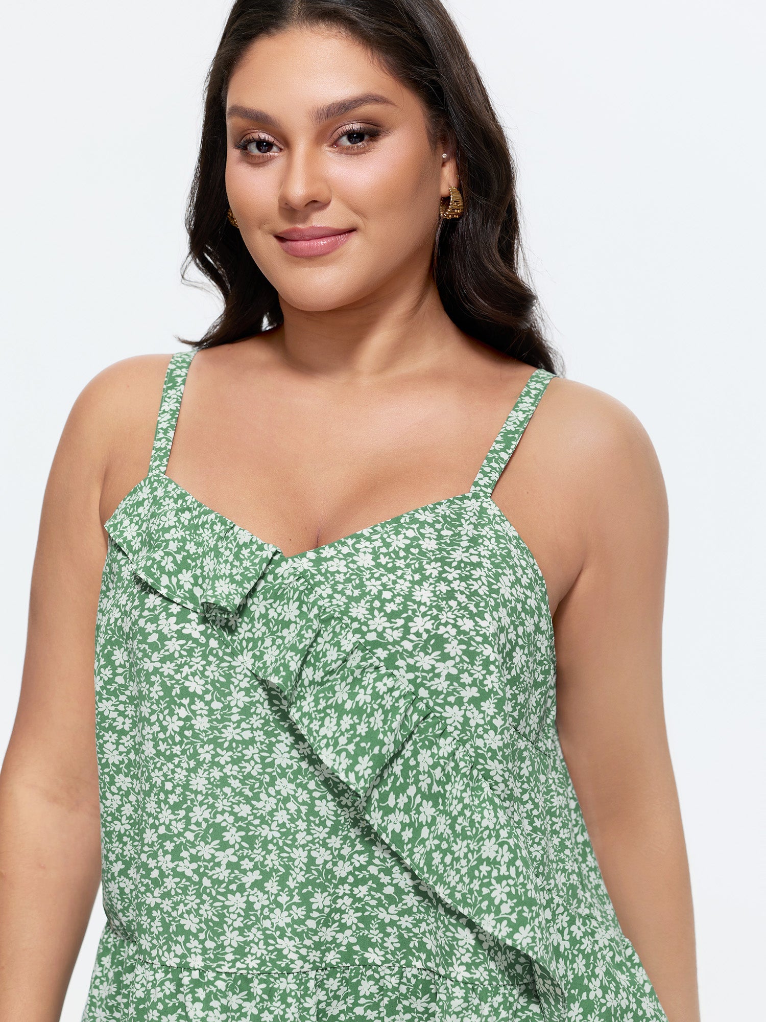 Floral Print Ruffled Edge Tank Top