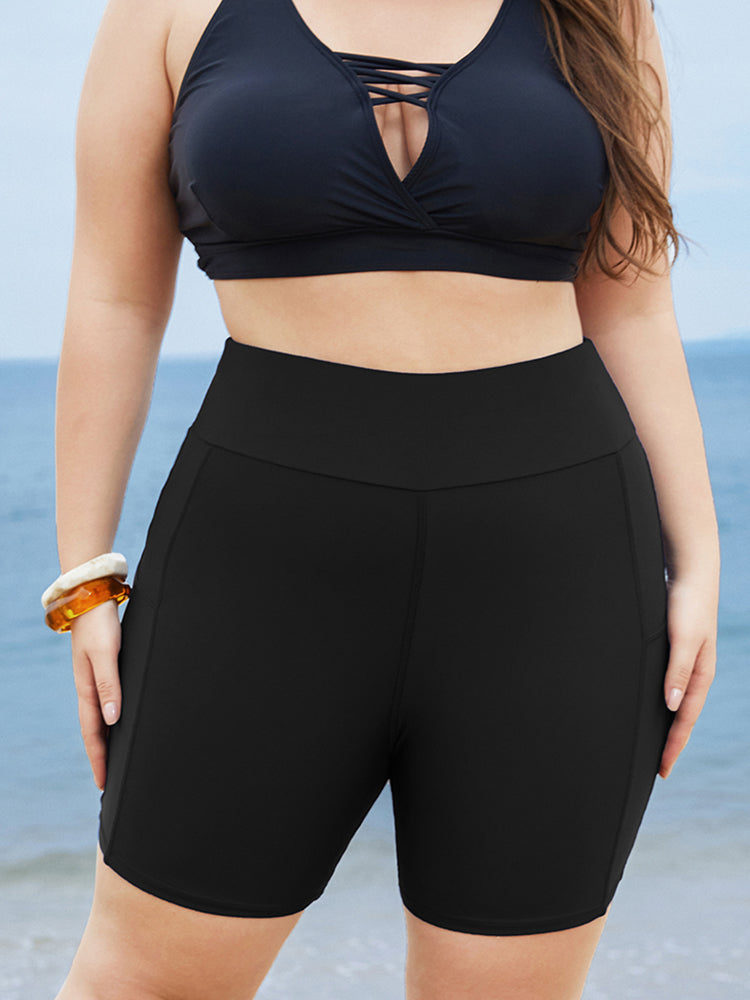 Solid Wide Waistband Swim Shorts