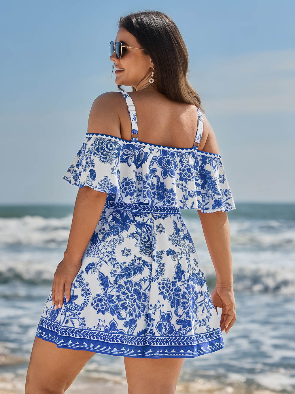 Anti-Float Tie Off-Shoulder Swim Dress