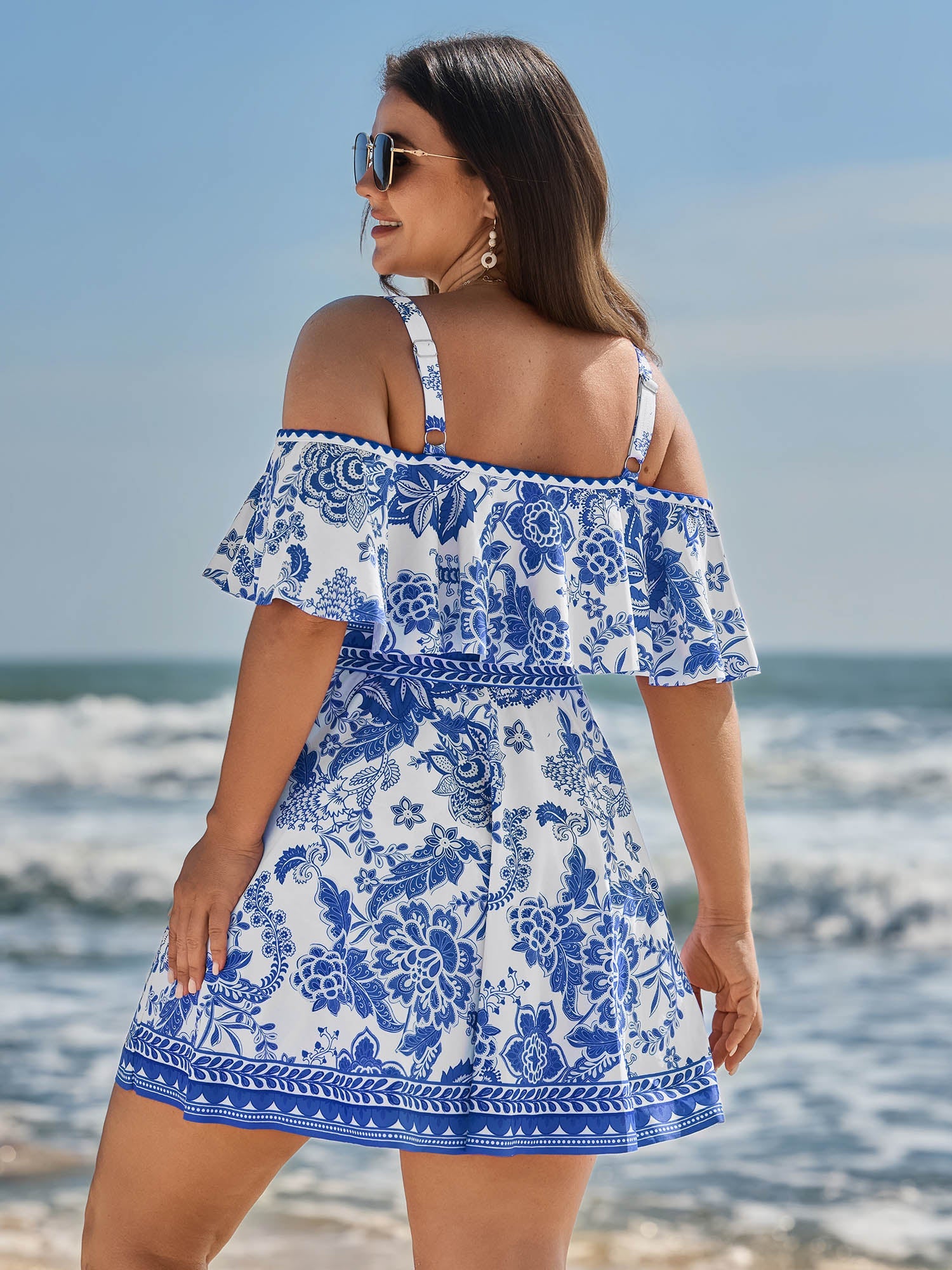 Anti-Float Tie Off-Shoulder Swim Dress