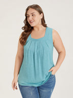 Heather Plicated Detail Square Neck Tank Top