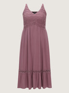 Cotton Textured Bodice Lace Trim Flowy Maxi Dress