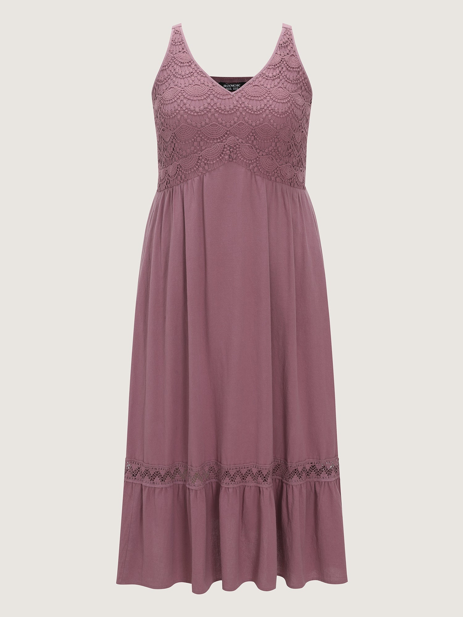 Cotton Textured Bodice Lace Trim Flowy Maxi Dress