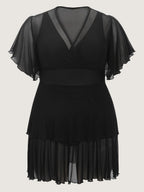 Sheer Ruffled Sleeve Layered Swim Dress
