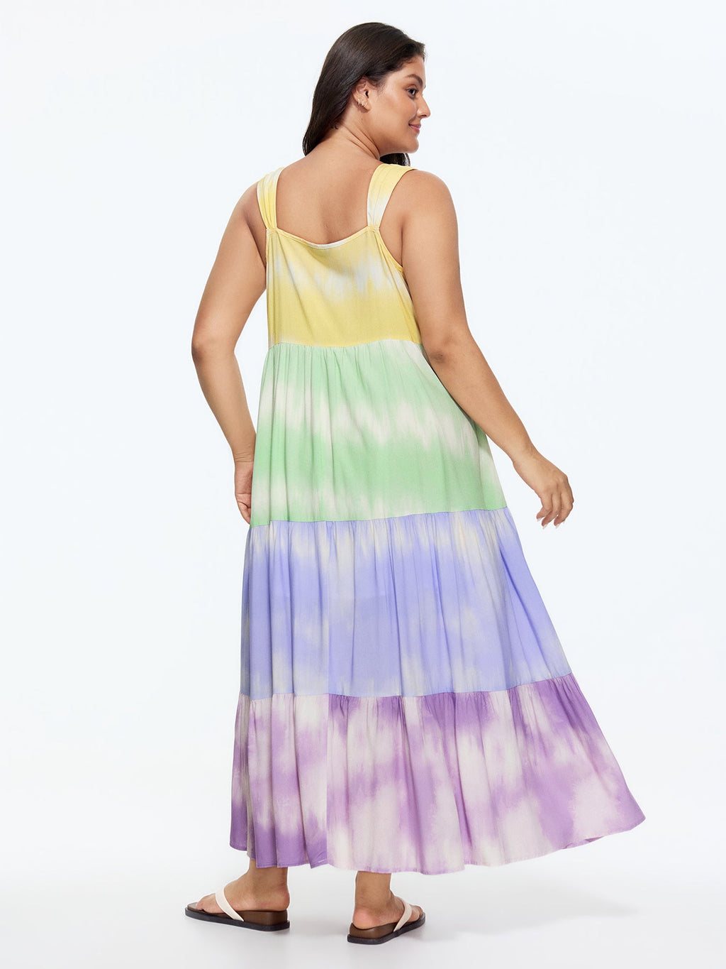 Colorblock Tiered Wide-Straps Maxi Dress