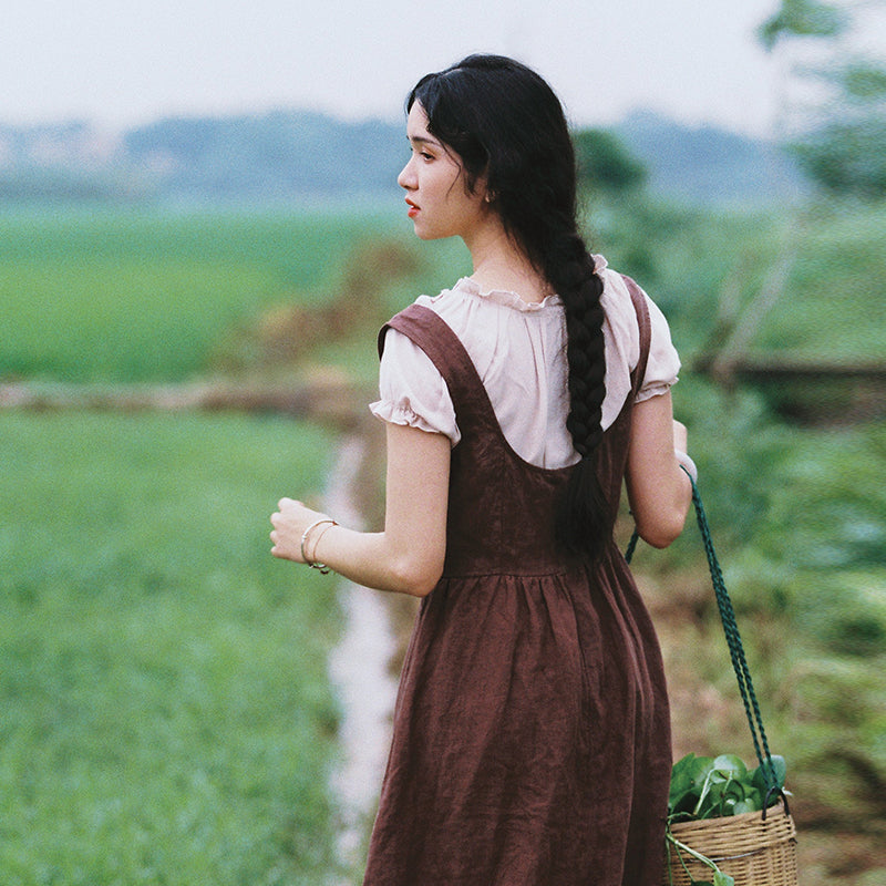 Cottage Core Farmcore Overall Dress Set