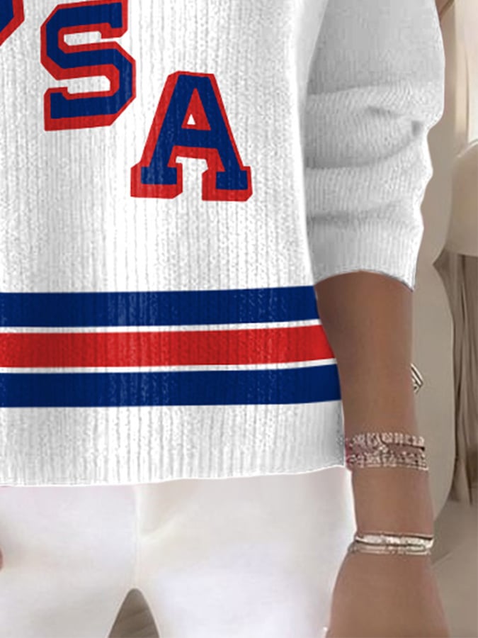 Retro Usa Ice Hockey Print Turtleneck Sweater