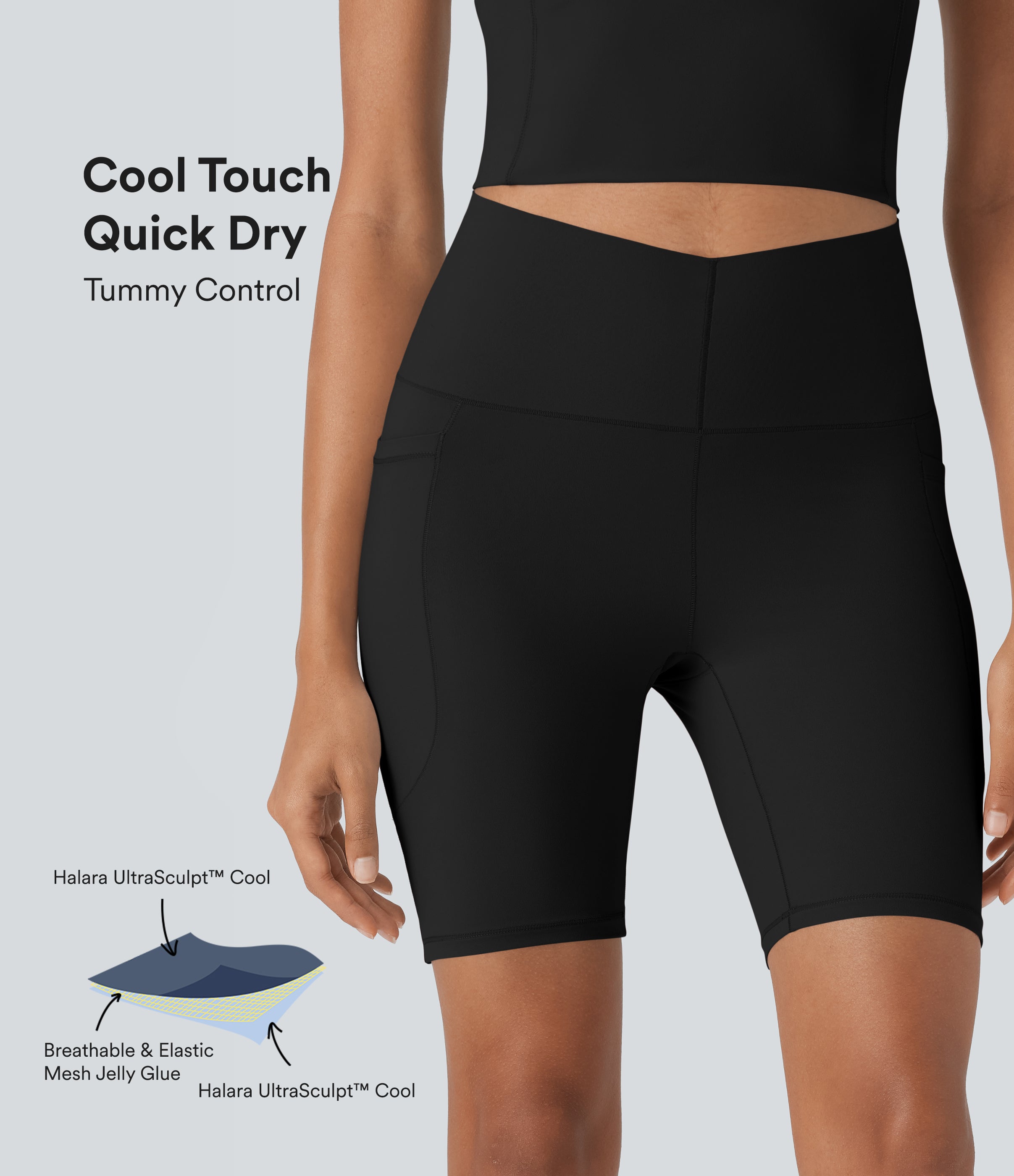 UltraSculptTM Cool Quick Dry SoCinched High Waisted Tummy Control Training Biker Shorts 7'' with Pockets-UPF50+