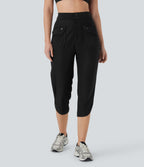 Mid Rise Curved Hem Yoga Capri Pants with Pockets