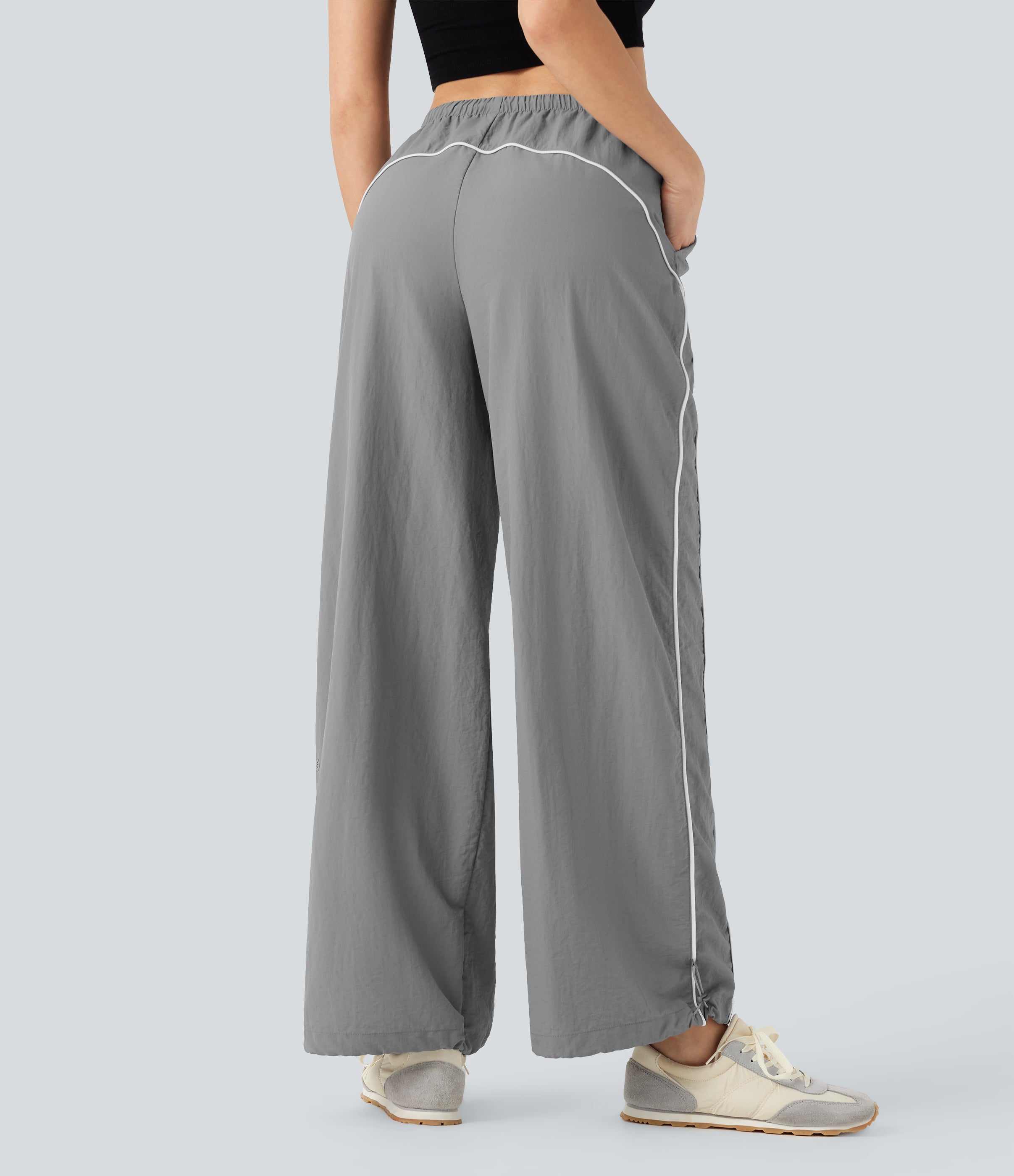 Mid Rise Wide Leg Cool Touch Casual Pants with Pockets