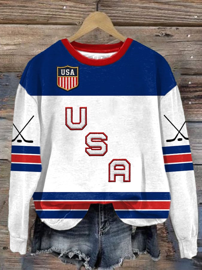 Women's Retro USA Ice Hockey Print Sweatshirt