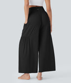 SoCinched High Waisted Tummy Control Drawstring Wide Leg Cool Touch Yoga Pants with Pockets-UPF50+