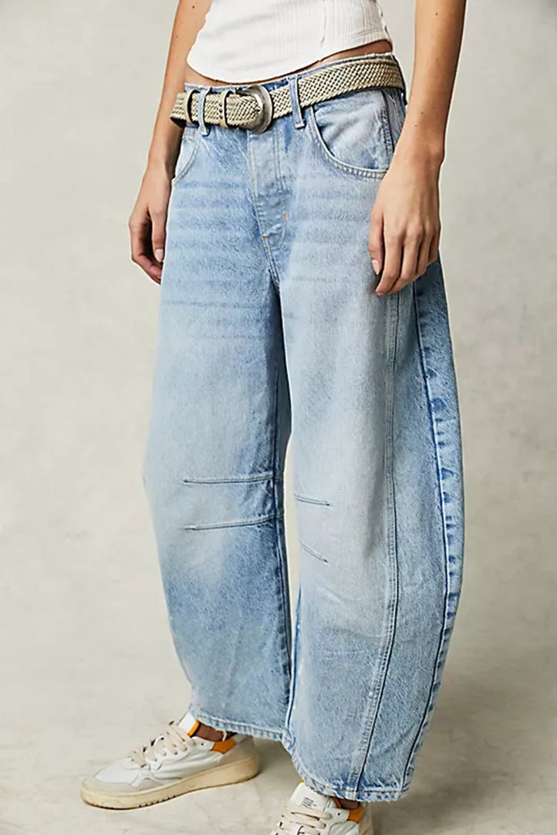 Women Casual Loose Mid-Rise Tube-Cut Jeans