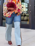 Fashion Bleach Wash Color Blocked Jeans
